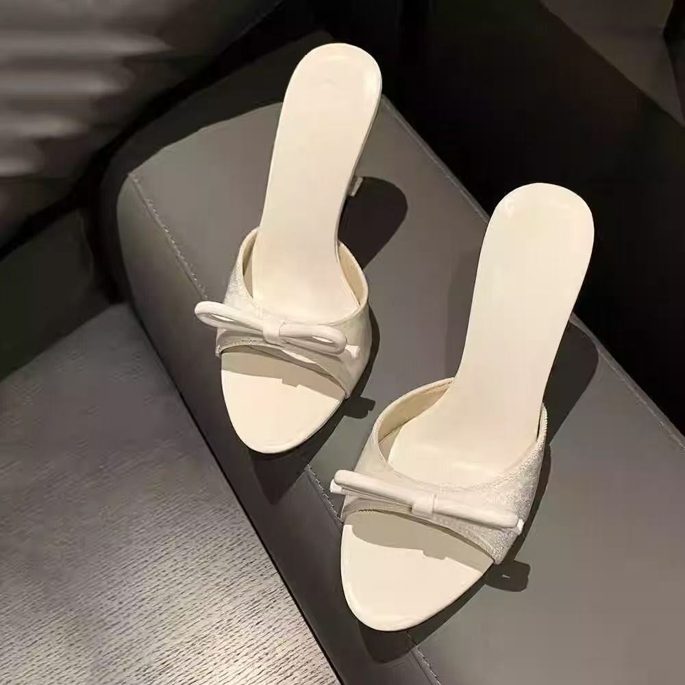 Sandals women summer wear 2025 foreign trade new one-word drag fairy fashion bow slippers sandals high heels