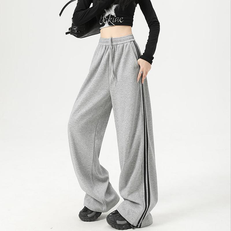 

Женские новые однотонные полосатые прямые брюки-трубы со шнуровкой и высокой талией M светло-серый