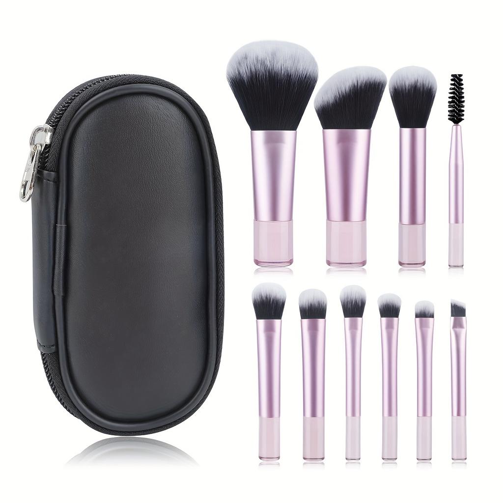 10pcs Portable Mini Makeup Brush Set with Storage Bag, Professional Essential Cosmetics, Loose Powder Brush Contour Brush Eyeshadow Brush