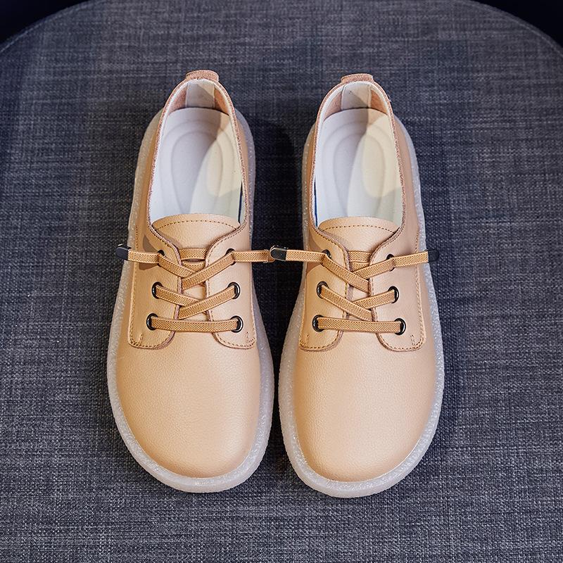 Soft-soled single shoes women's Mori women's leather little white shoes lazy casual nurse shoes pregnant women flat bottom shallow mouth large siz