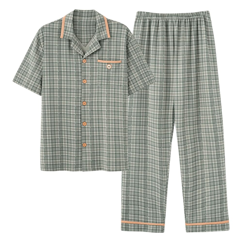 

Пижама Перед Хлопок Передняя Застежка Свободная Для Весны и XXL [IDOHEMO] Комплект, Домашняя одежда, Ночная одежда, Застежка, Мужская, Материал, Домашняя одежда, зелёный