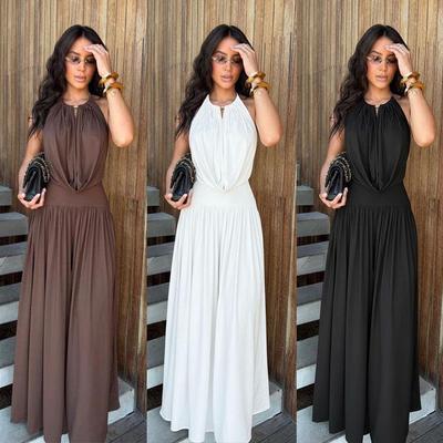 Europäisches & Amerikanisches Elegantes Neckholder V-Ausschnitt Plissee Weiter Bein Zweiteiliges Set