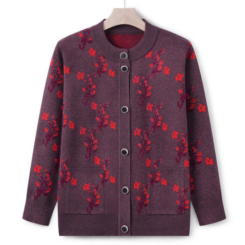 The New Mother's Autumn Sweater Jacket Medium and Old Knitted Sweater Cardigan Top the Elderly Grandma Clothes