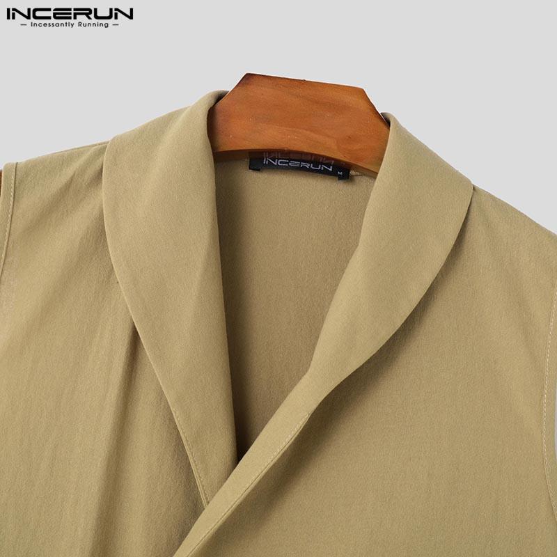 INCERUN Summer Men V Neck Sleeveless Buttons Side Casual Cargo Tank Tops