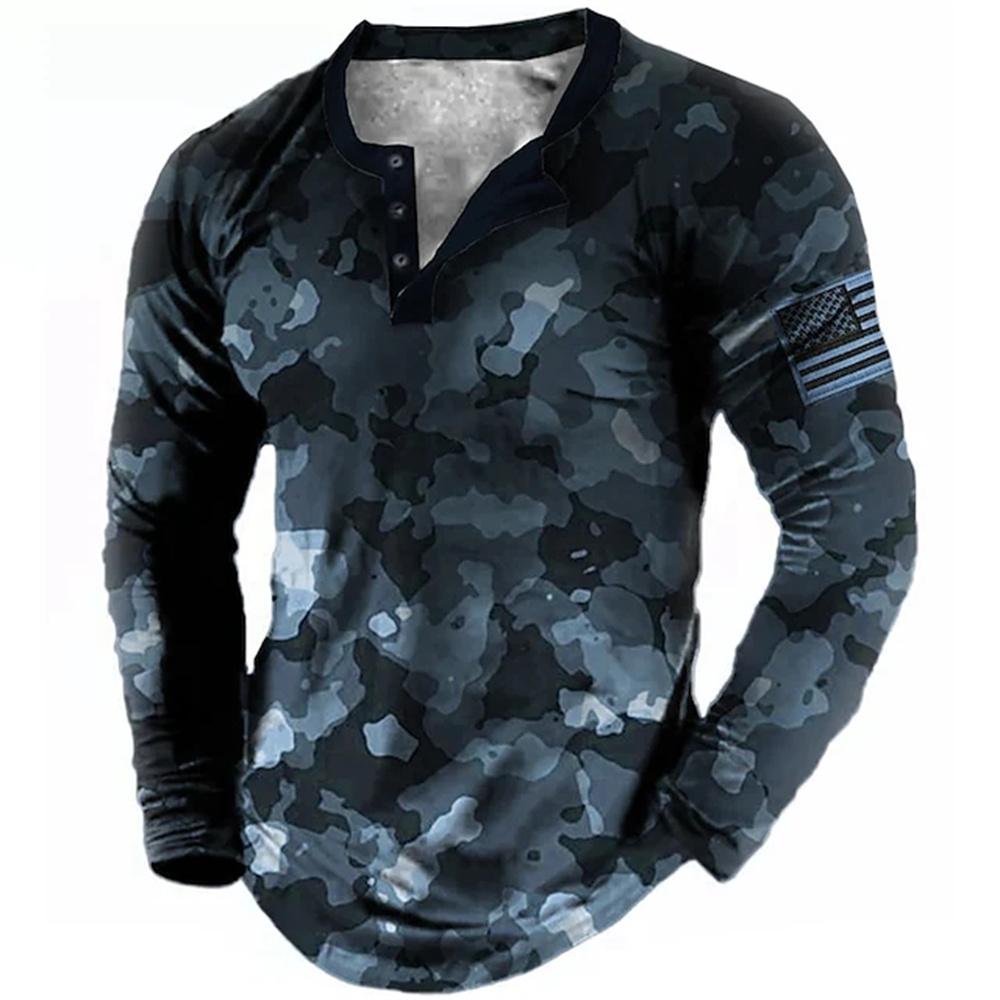 

Camo Style Men s Trendy Cool V-neck Motorcycle Style T-shirt, Retro Casual Men s Sports Quick Drying Printed T-shirt.