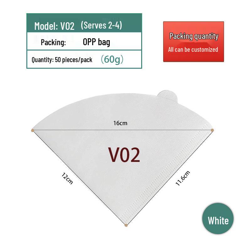 Fan-Shaped Hand-Pour Coffee Filter Paper, Raw Wood Pulp, V60 Type 04, Hanging Ear Design