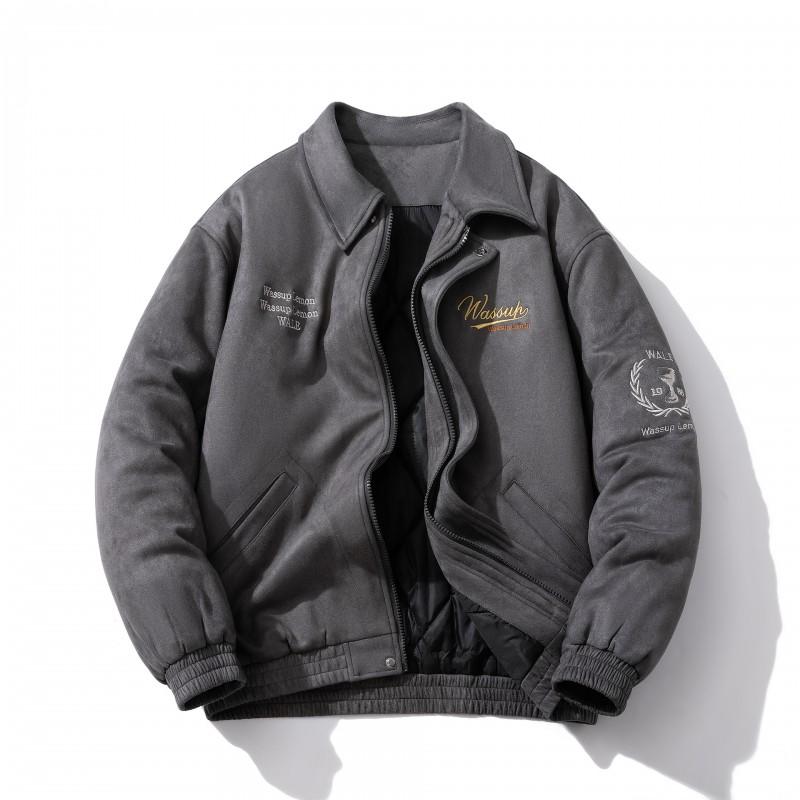 Mens Oversized Baseball Jacket Embroidered Suede Streetwear Winter Puffer Coat Teens