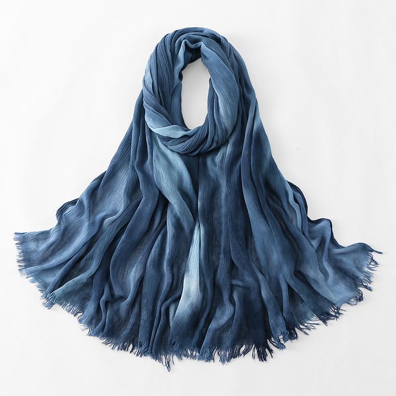Bohemian Women Tie-Dyed Ombre Crinkle Cotton Rayon Hijab for Ramadan Soft Muslim Hijabs Scarf Breathable Islamic Wraps Shawls