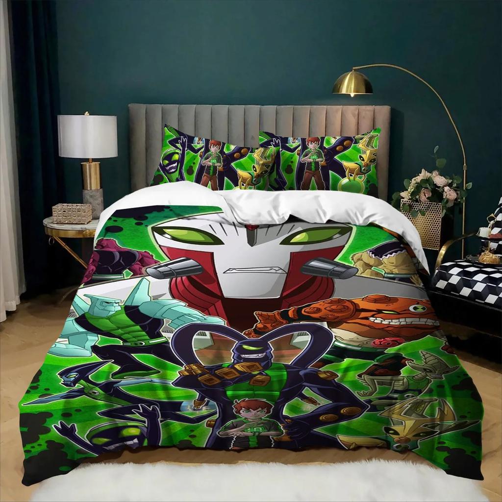 Cartoon Bedding Set Ben 10 Exquisite 3D Duvet Cover Pillowcase Kids Bedroom Bed Twin Full Queen Size for Children Room gift