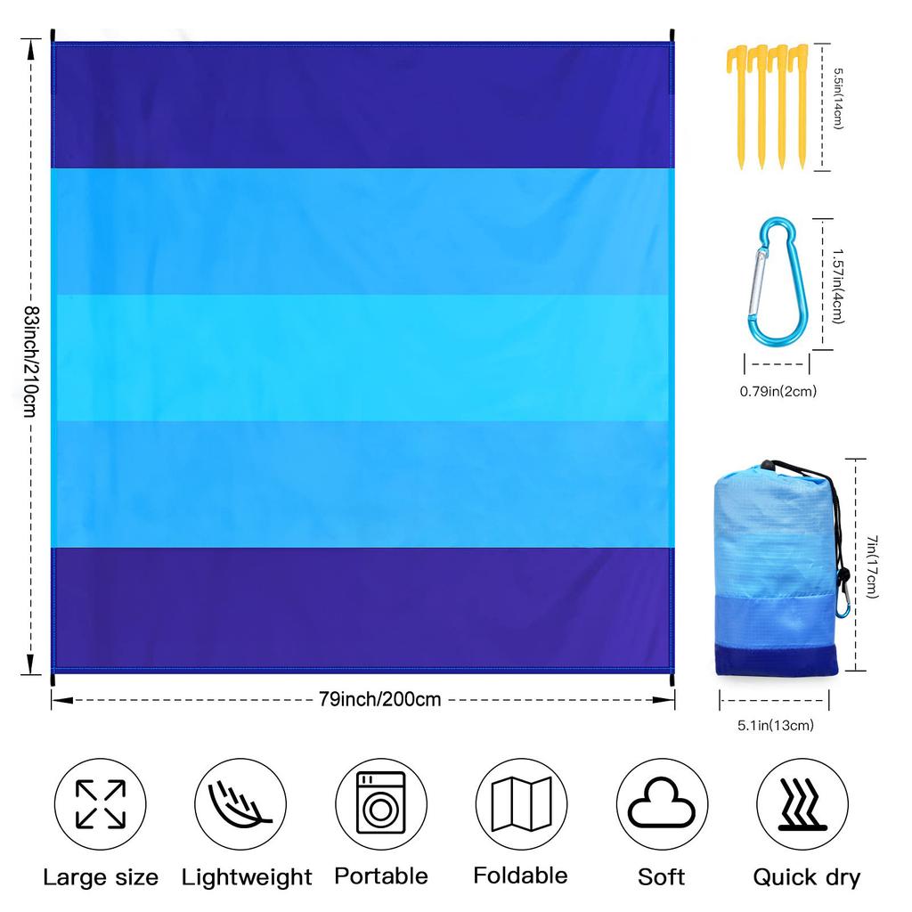 Waterproof Sandproof Beach Blanket Large Picnic Mat for 2-8 Adults Travel Camping Hiking