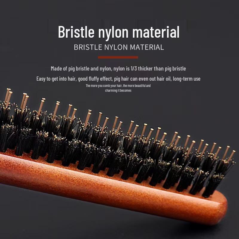 Wooden Long-Handle Pig Bristle Comb for Fluffy Styling and Hairdressing