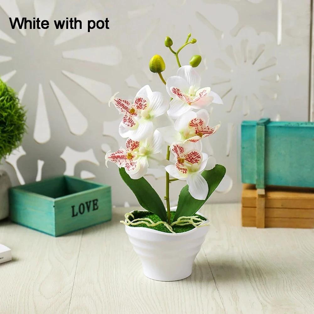 Orchidee Künstliche Orchideen Blumen mit Vase Weiß Pflanze Seide Falsche Orchideen Kunstblumen Gestecke für Heimdekoration