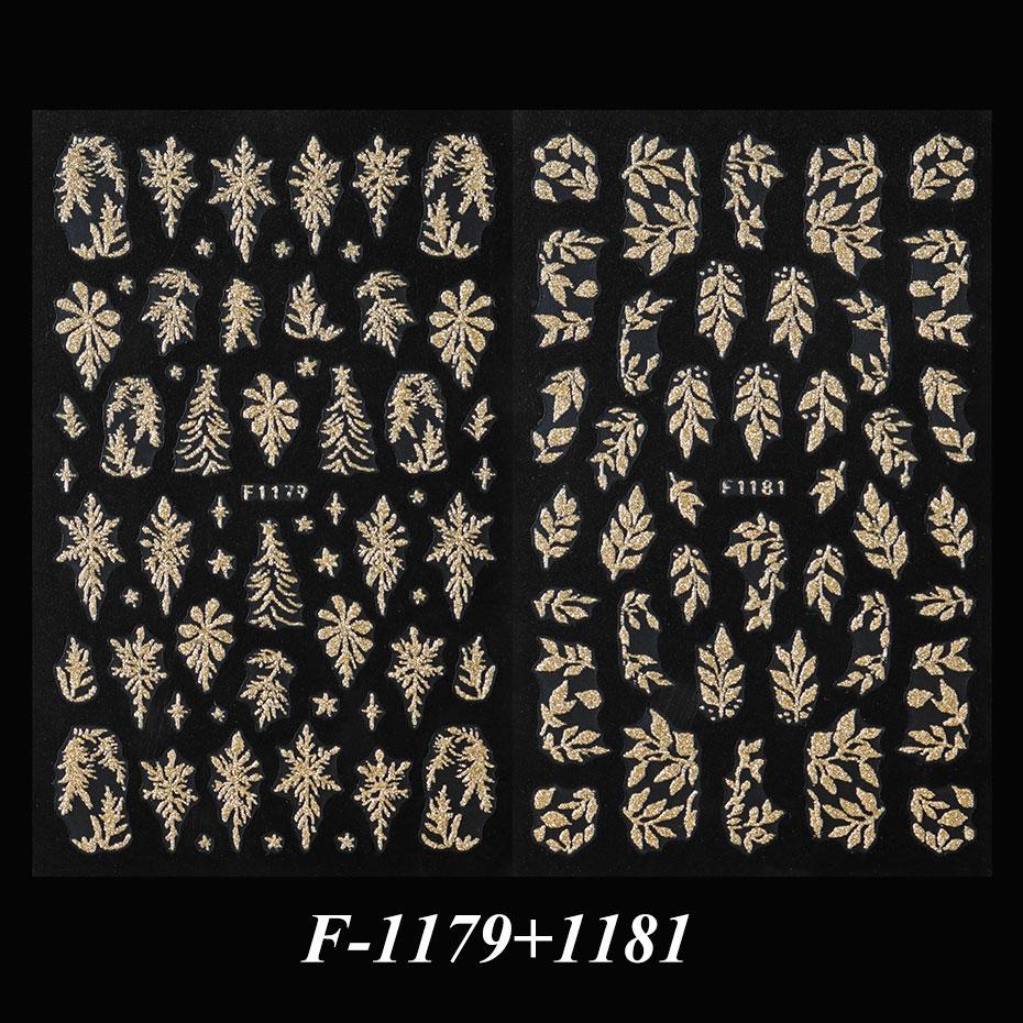 2PCS Golden Glitter Leaf Nail Art Stickers Shinny Christmas Trees Snowflake Sliders Winter Leaves Manicure Decor