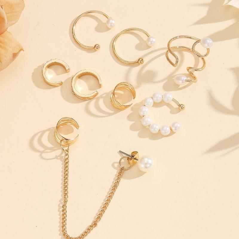 Pearl Tassel Chain Ear Clip Set for Women - Creative Punk Style Luxury Earrings Accessory