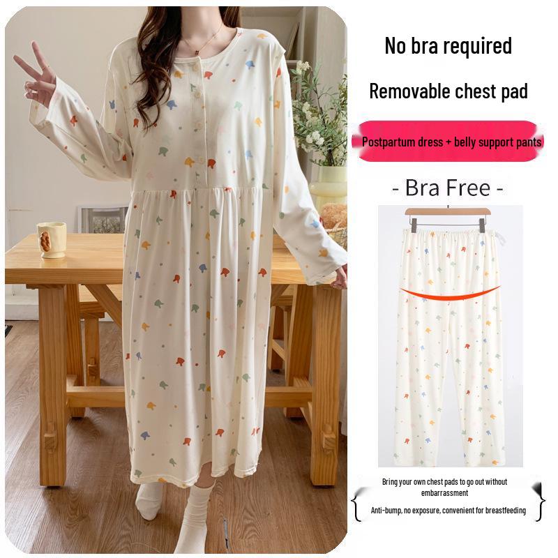 Maternity Labor Gown & Nursing Pajama Set with Built-in Bra for Spring/Summer