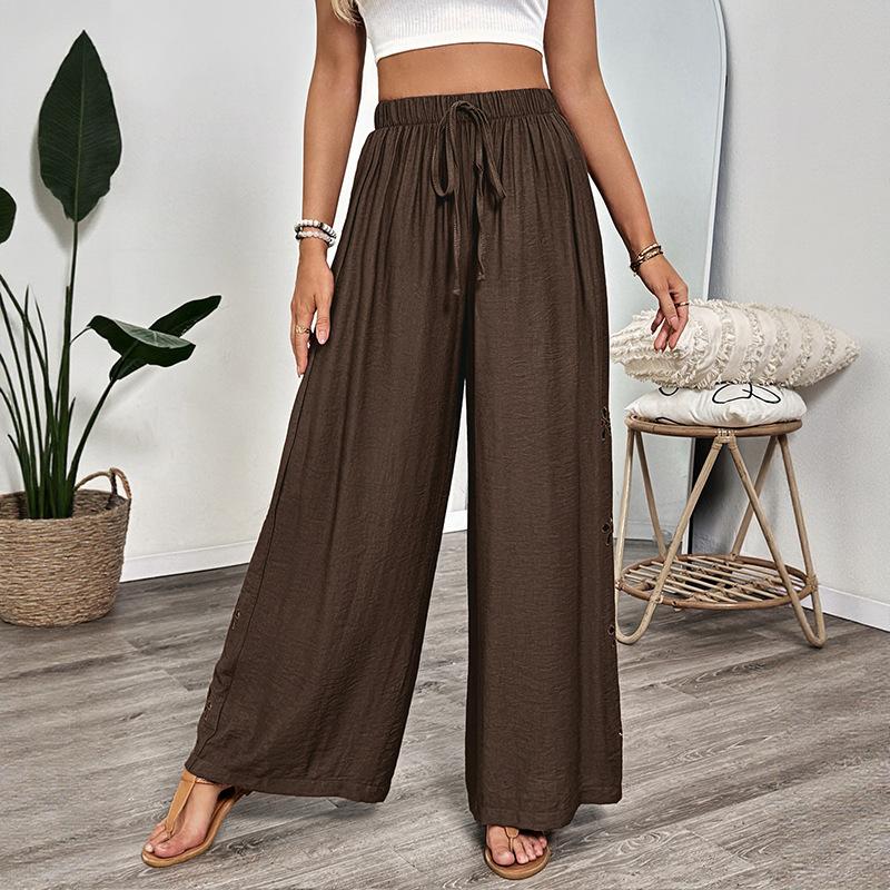 Women Drawstring Elastic Waist Wide Leg Casual Pants S