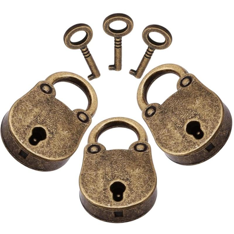1/3PCs Locks Metal Old Retro Mini Padlock Small Luggage Box Key Lock Bronze Color Home Usage Hardware Decorations