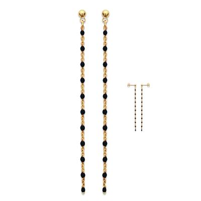 [Q4643] - Gold Plated 'Boho' Black Gold Earrings - 70x2 Mm