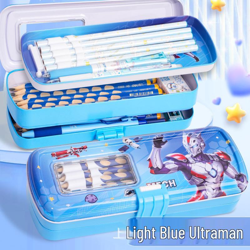 Three-Layer Multiplication Table Tin Pencil Box for Kids - Large Capacity for Elementary Students