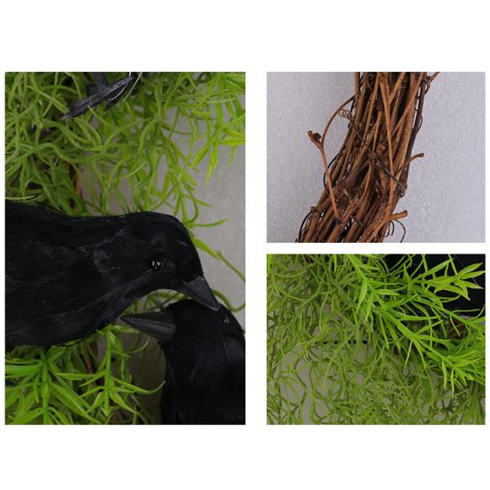 13.8 Inch Halloween Crow Wreath for Front Door Artificial Dead Branch Wreath with Simulated Crow And Vines for Walls Doors Windows Decor