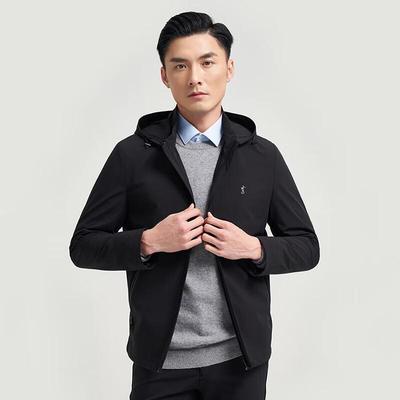 Men's Solid Color Windproof Jacket with Detachable Hood