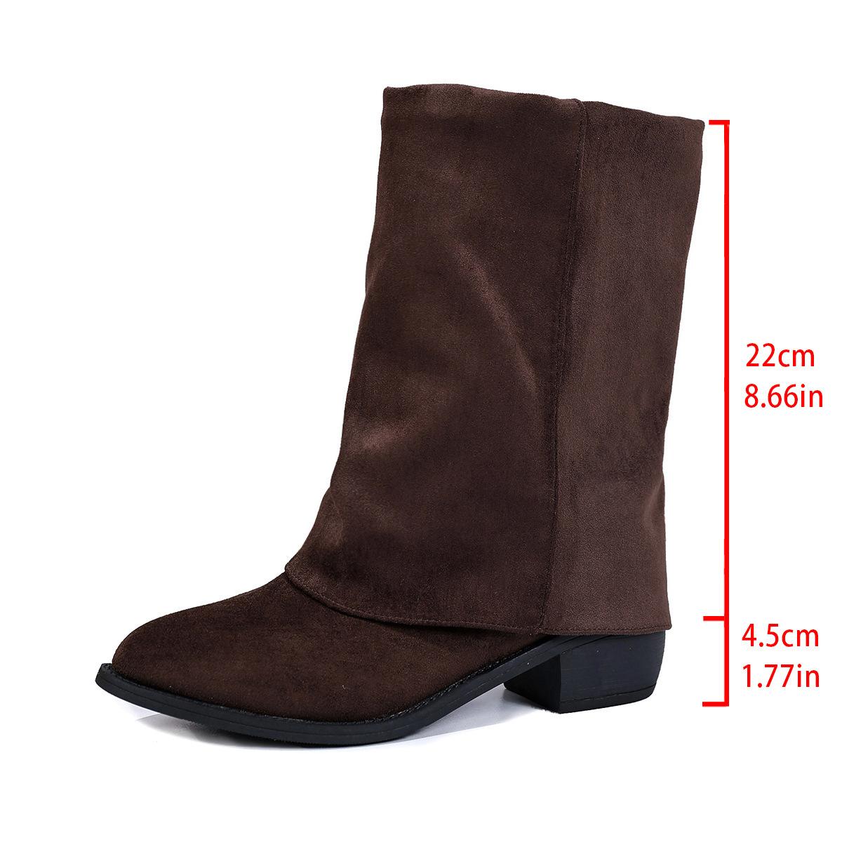 

Модные замшевые ботильоны с острым носком и средним каблуком для женщин Осень 2025 Ретро ботильоны-чулки на толстом каблуке Черные до середины икры Botas Mujer Размер 36 42 коричневый