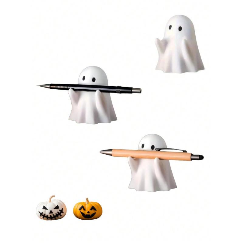 1pc Cute Ghost Pen Holder,Multifunctional Creative Ghost-Shaped Pen Holder,Ghost Stress Relief Decor, 3D Printed Pencil Spooky Ghost Figurine Design