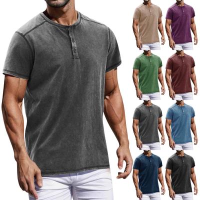 Vintage Sommer Herren T-Shirt Streetwear 3 Knöpfe Offener Hosenschlitz Lose Kleidung Print Kurzarm T-Shirt