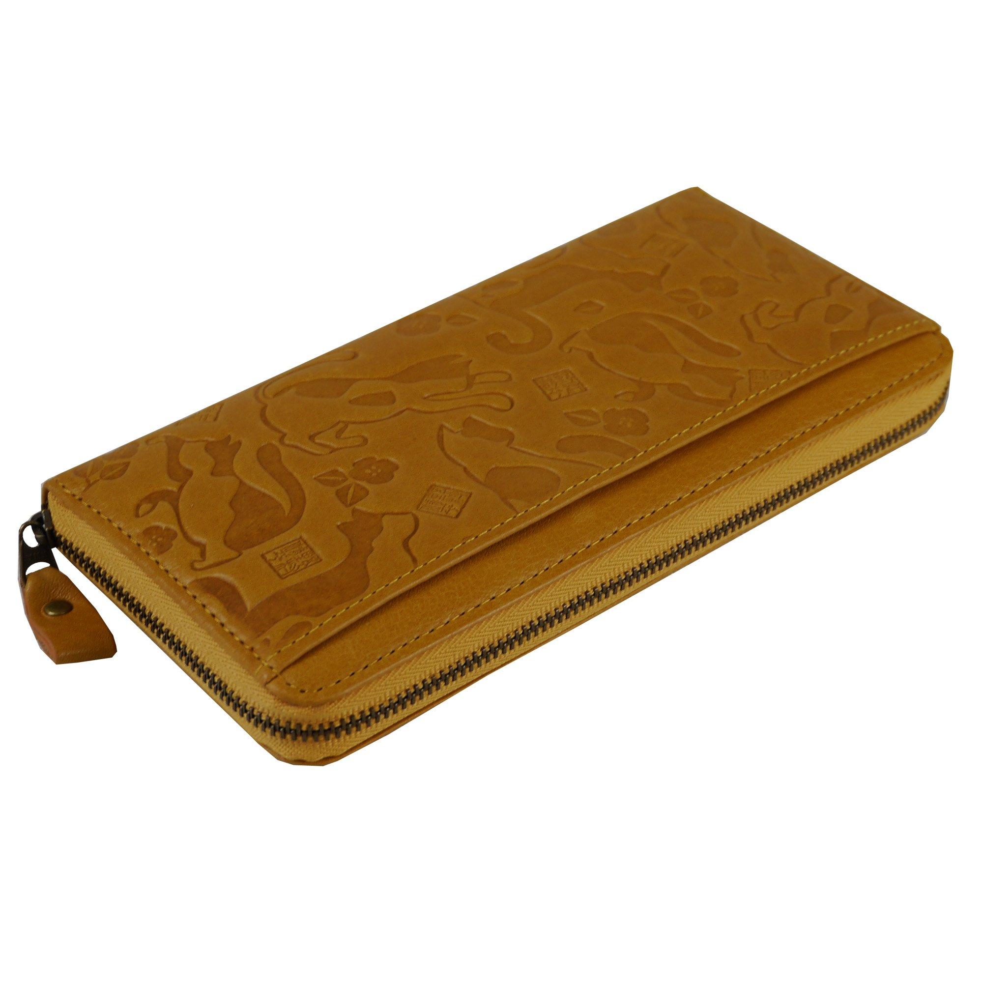 

[Nomura Shuhei] Round zipper long wallet Cat 58202 Women s Yellow