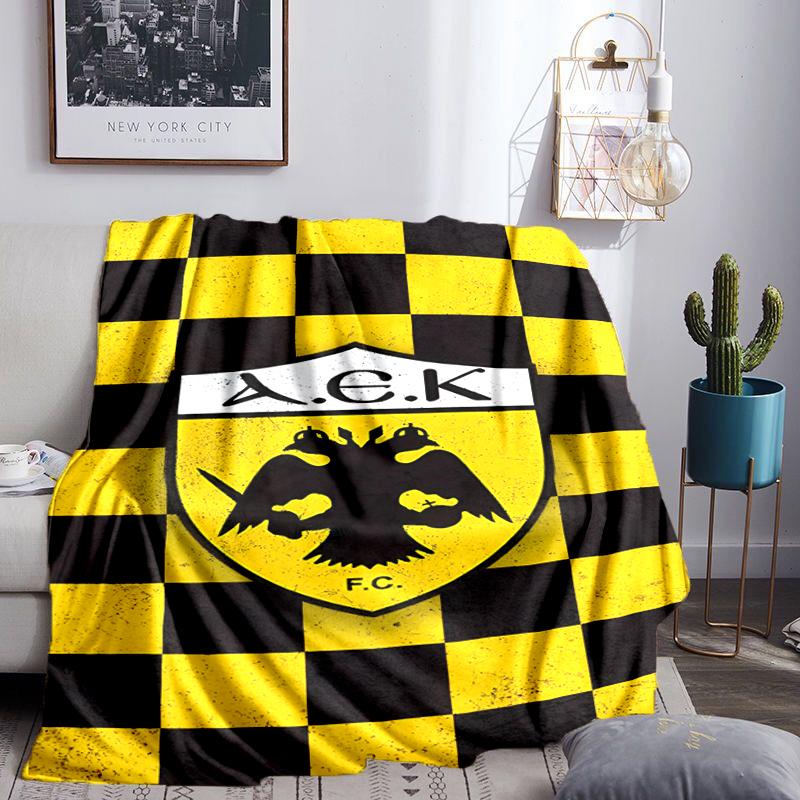 AEK AthenGoldenes und Schwarzes Wappen Design Decke Flanell Überwurf für Sofa, Innenbereich, Camping, Wohnzimmer, Büro, Stuhl und Bett Weiches Geburtstagsgeschenk