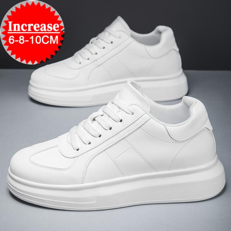 Chaussures à plateforme en cuir PU tendance pour hommes 6cm 8cm 10cm Augmentation de la hauteur invisible Baskets blanches Cortex Augmentation de la hauteur Chaussures décontractées