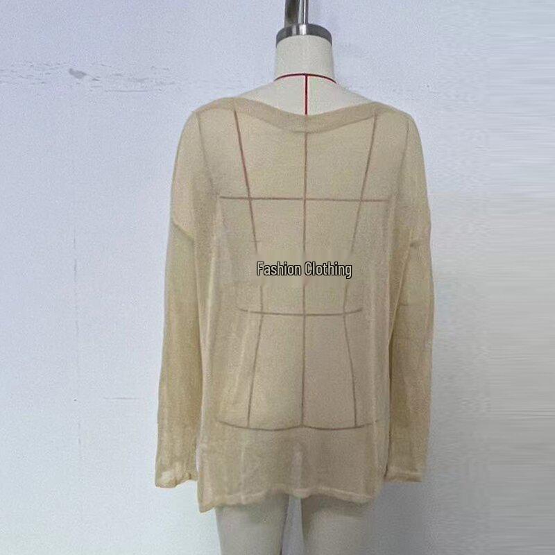 European & American Women's Sexy See-Through Loose Pullover Cardigan – Long Sleeve, Round Neck, Solid Color, Fashion Sun Protection