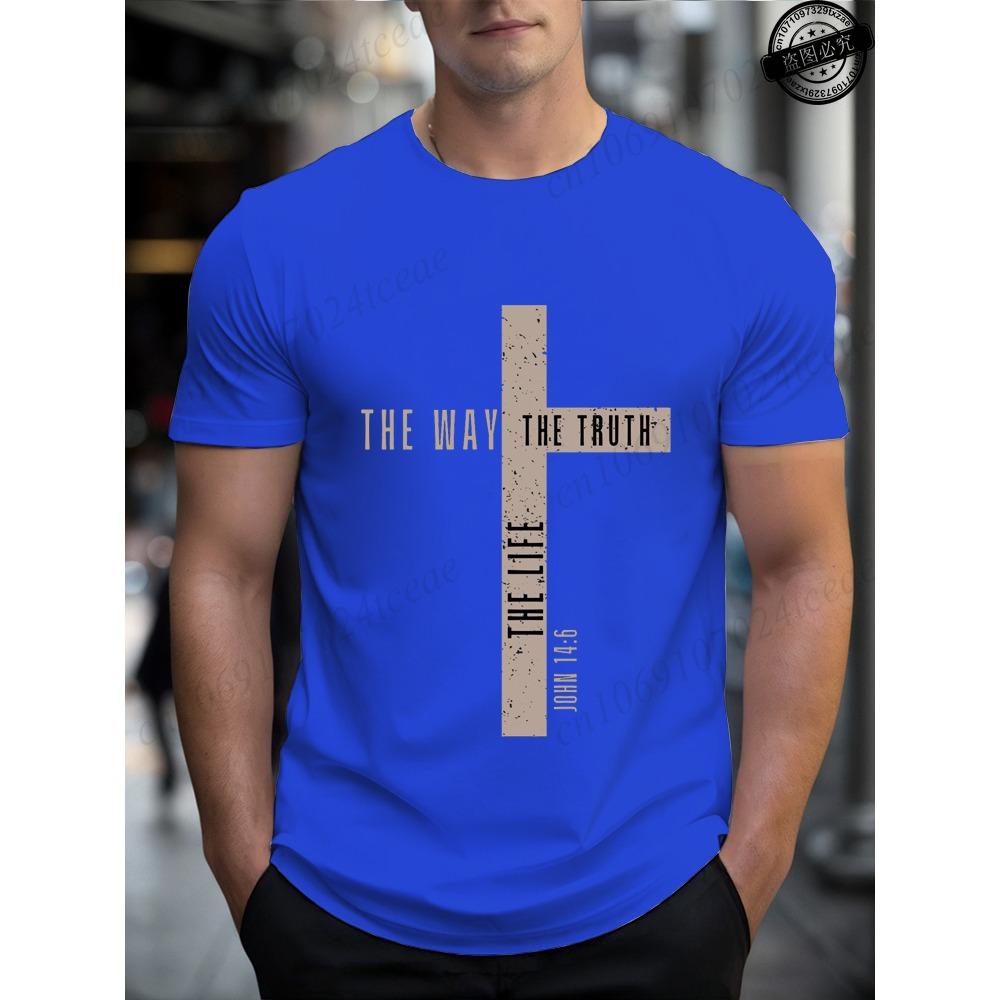 Mens Jesus Is King T-Shirts,The Way The Truth The Life Tops,Bible Verse Jesus Shirt,Mens Christian T-Shirt,Cross Vintage Tees