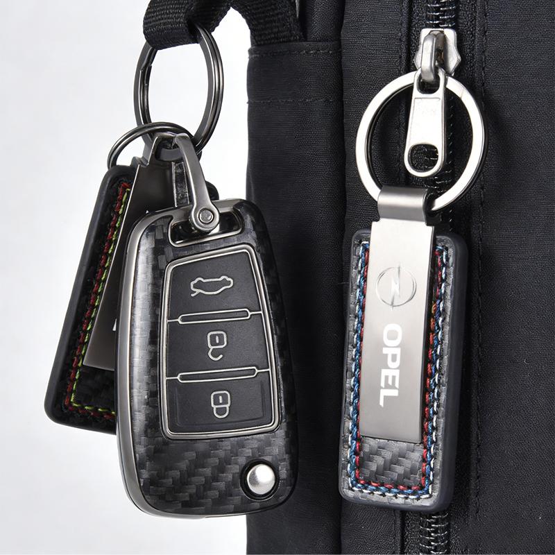 Nyckelringshänge i kolfiberläder, bilnyckelringshänge För Opel Astra j g Insignia Corsa d Vectra c Zafira a Bilprylar