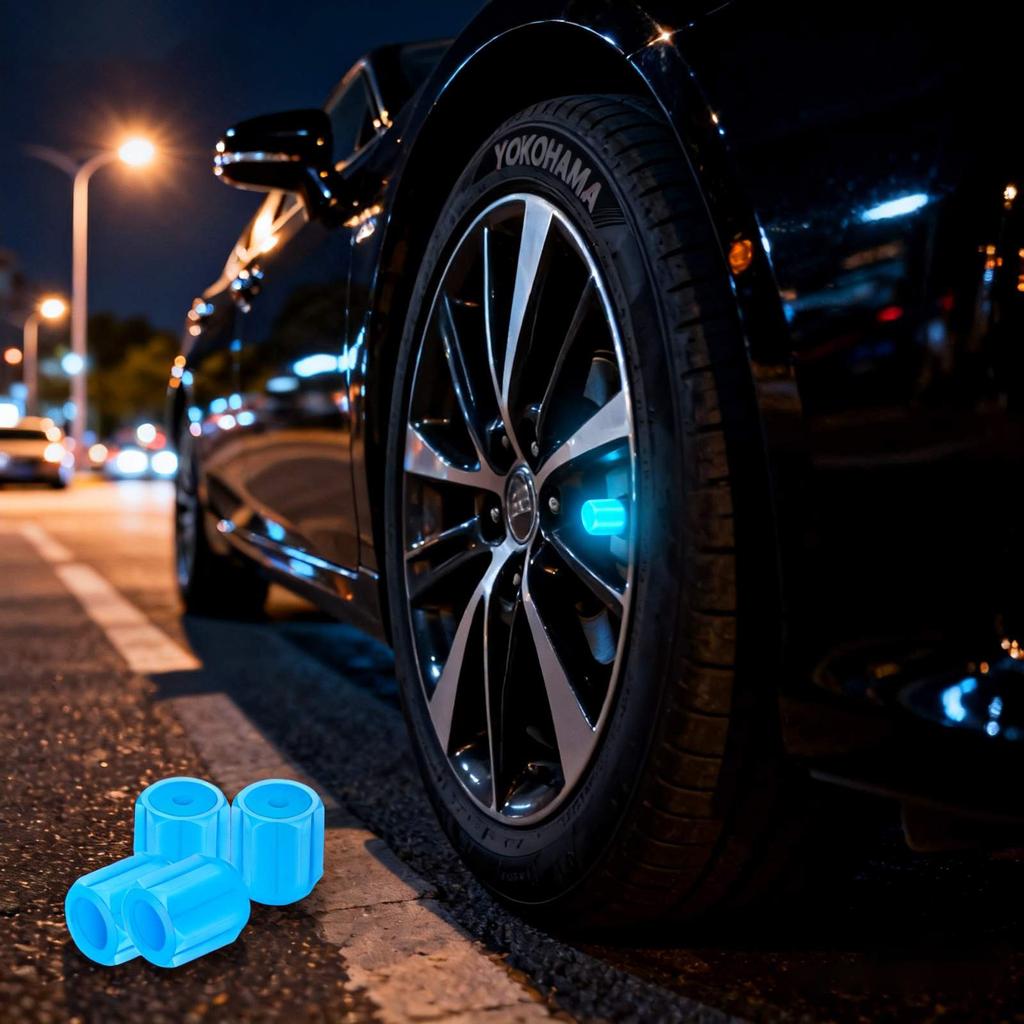 32 Stück Im Dunkeln leuchtendes Auto-Reifenkappen-Set, Fluoreszierende leuchtende Reifenabdeckungen für Pkw, Lkw, Motorräder, SUVs und Fahrräder Zubehör