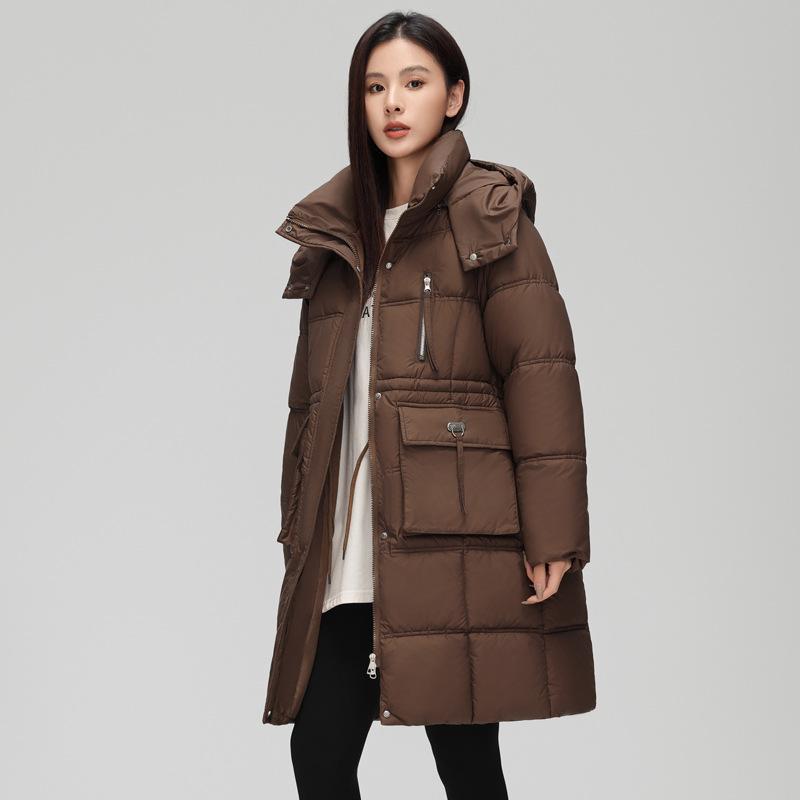 New Winter 2025 Thickened Down Padded Coat Women's Hooded Medium and Long Loose Padded