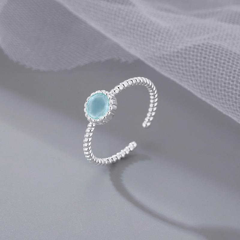 925 Sterling Silver Rings For Women Geometric Fine Jewelry Finger Adjustable Simple Blue Stone Leaf Ring For Party Birthday Gift