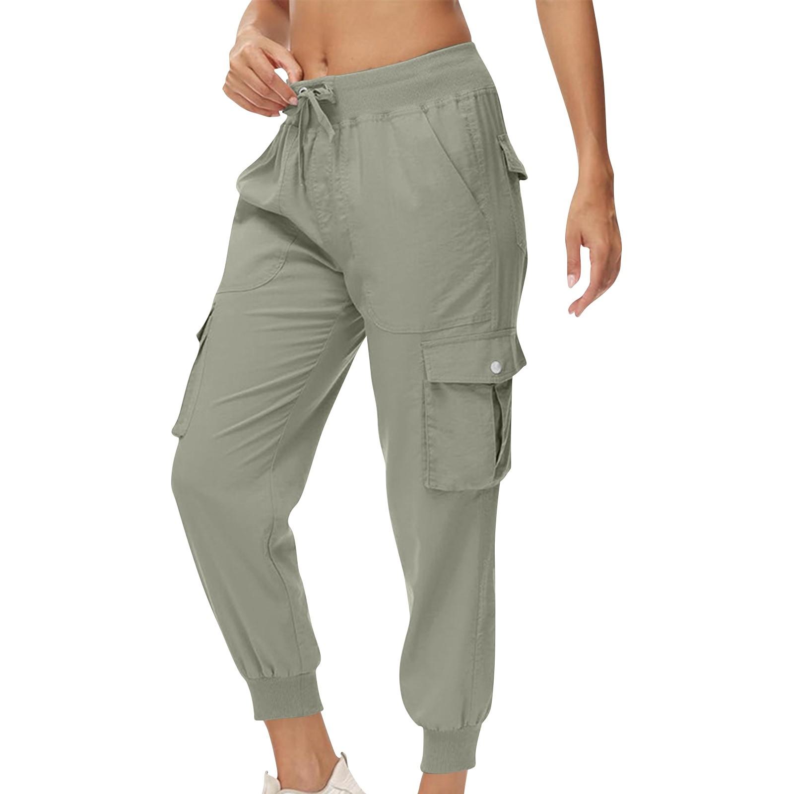 

Женские модные однотонные повседневные рабочие брюки с эластичной резинкой на талии и карманами M зелёный