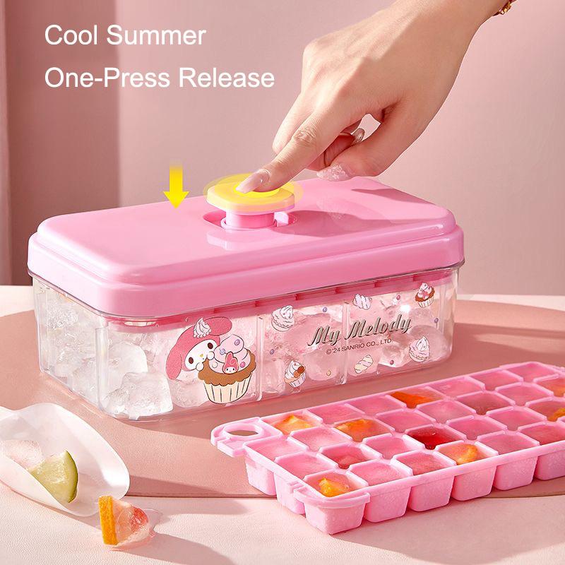 Push-Release Ice Cube Tray With Cartoon-Design, Includes Ice Scoop & Stackable Storage Bin With Lid, Easy To Fill & Release