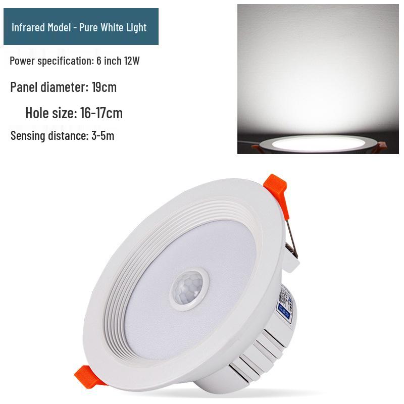 Infrared Motion Sensor Recessed Downlight with Sound Control, 3-inch Ceiling, 4-inch Cut-out Spotlight for Aisles.