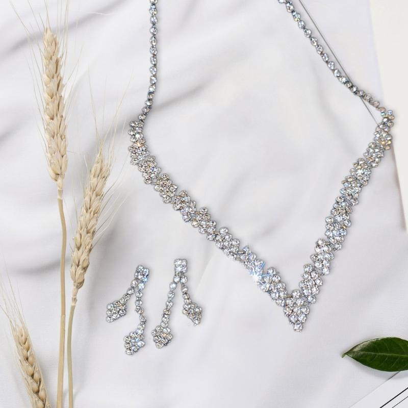 Sparkling Zirconia Jewelry Set Fashionable Zircon Stone Necklace and Earrings Stylish Fade Resistant Women Accessory