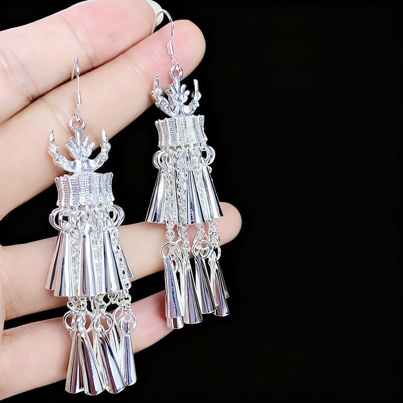 Ethnic style earrings Alloy silver-plated Miao ethnic minority Dong Yi earrings Earrings