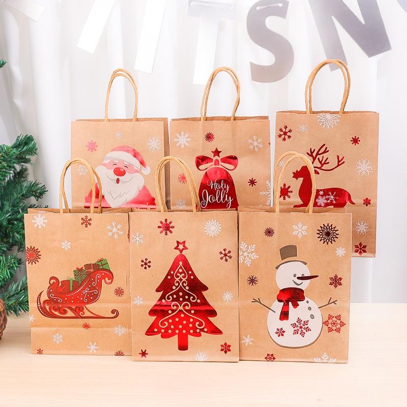 20/1x Joyful Christmas Kraft Paper Reusable Candy Toys Pouch Party Decor Packing Presents Handbag Santa Claus Reindeer Snowflake