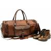 Men's Handmade Goat Leather Round Travel Bag Brown Weekend Gym Sport Duffel