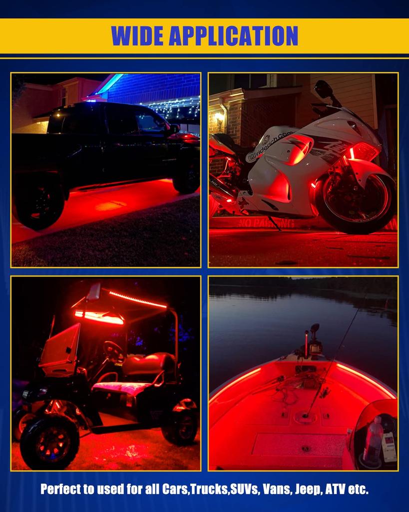 Bandes LED DUOFU365, Bande LED pour Voiture, Éclairage de Pied, Intérieur, Bateau, Moto, Feu Arrière,