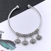 Retro Ethnic Style Tibetan Silver Bracelet Women's Versatile Fashion Bell Flower Pendant Adjustable Bracelet with Accessories