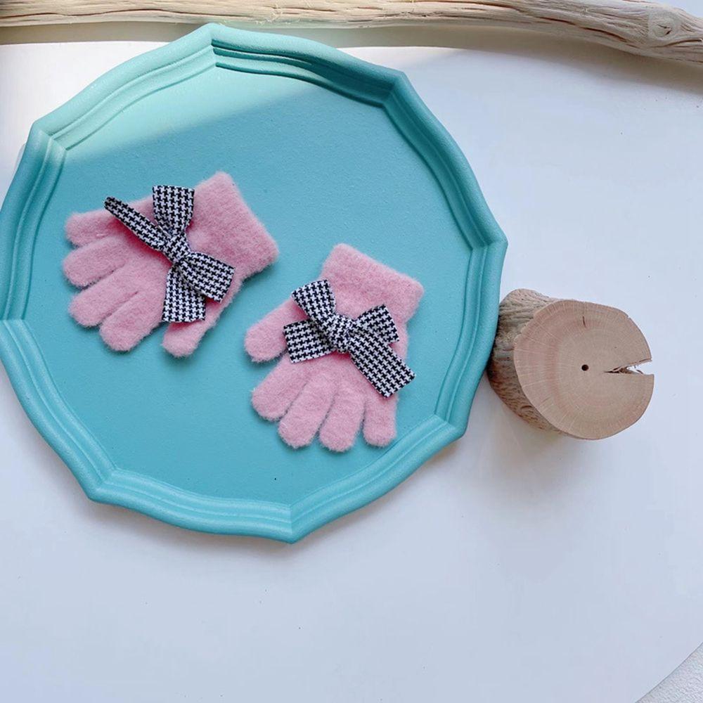 

Houndstooth Korean Style Hat Warm Hat Painter Hat Children s Gloves Children s Caps Bow Girl Beret pink-Gloves