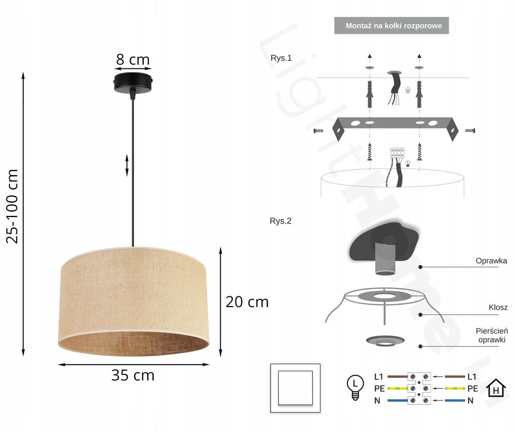 Hanging Lamp, Ceiling Chandelier, Lampshade 35 Cm