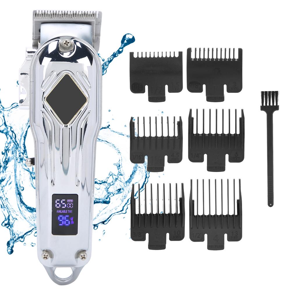 Professional Electric Hair Clipper LED Display Hair Trimmer Cutting Machine (Silver)