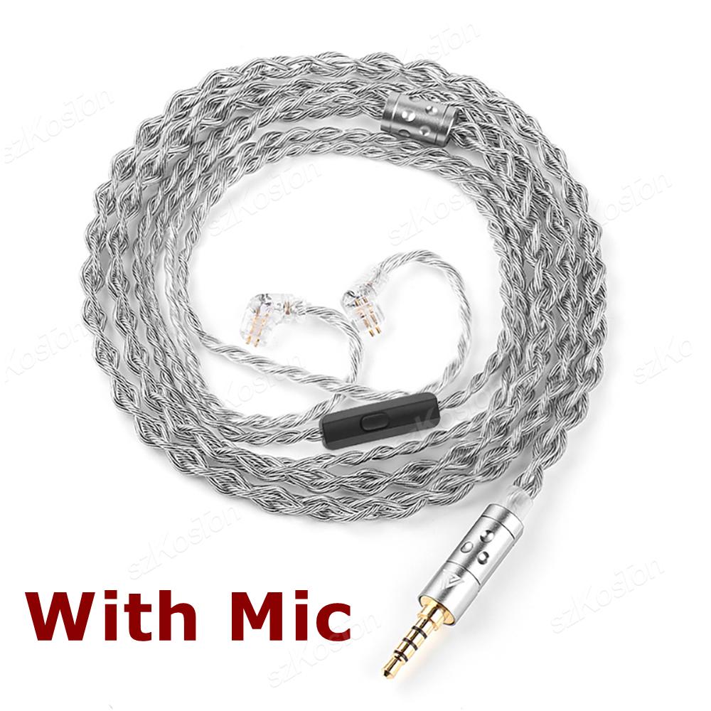 QKZ T7 3.5mm Plug iem Cable 4-Strand 2Pin 0.75mm Upgrade HiFi Earphone Cable Replacement Wire For KZ ZSN ZSX PRO X ZS10 CCA TRN